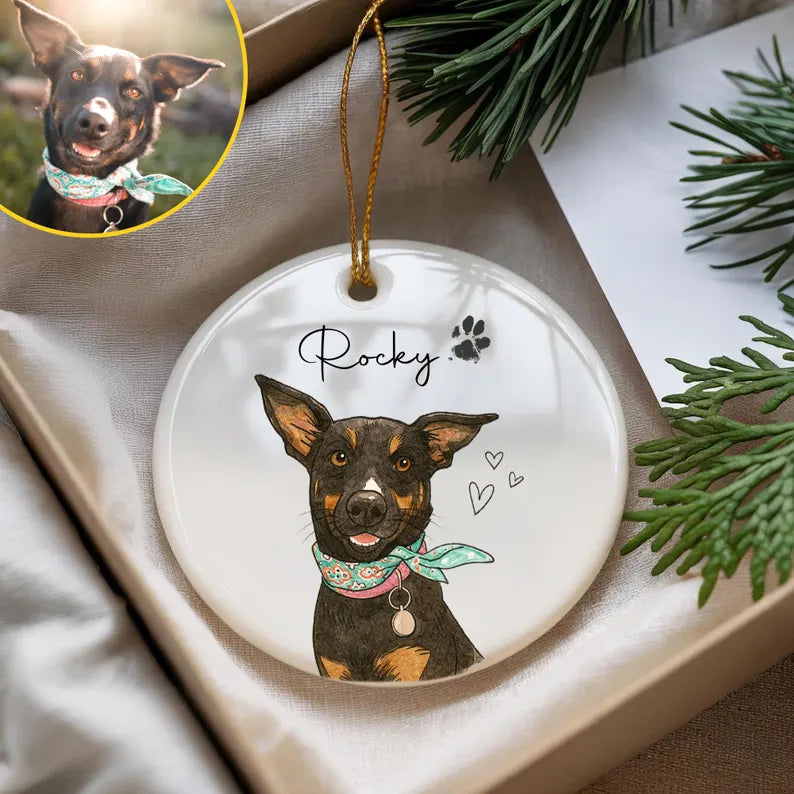 Personalized Watercolor Pet Photo Ornament: Custom Memorial Keepsake