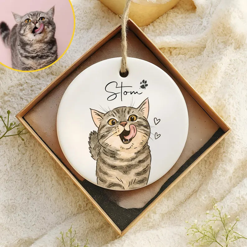 Personalized Watercolor Pet Photo Ornament: Custom Memorial Keepsake