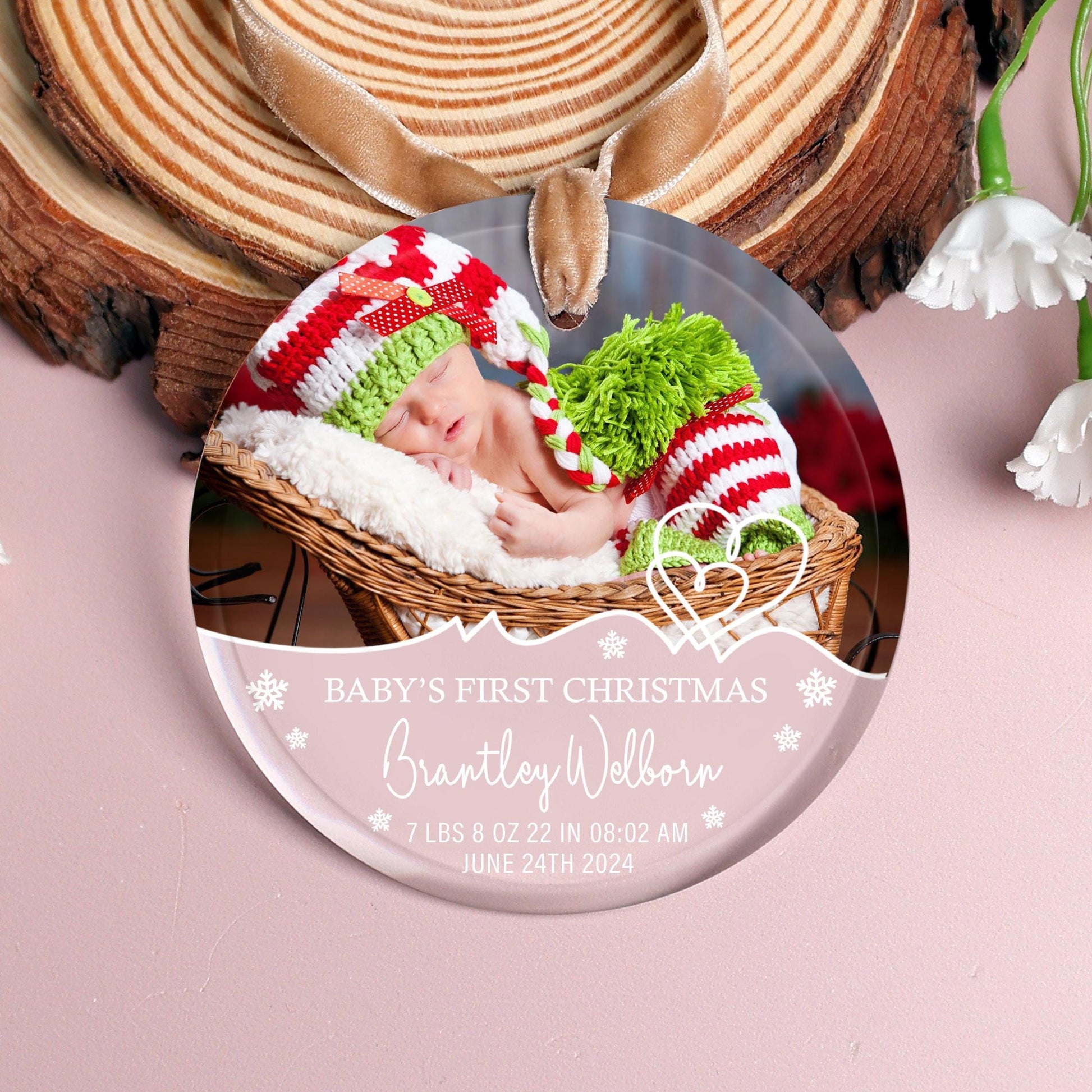 Custom Baby's First Christmas Photo Ornament | Newborn Keepsake | Personalized Year Gift