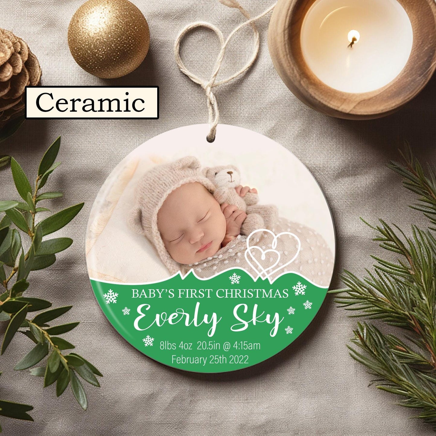 Custom Baby's First Christmas Photo Ornament | Newborn Keepsake | Personalized Year Gift
