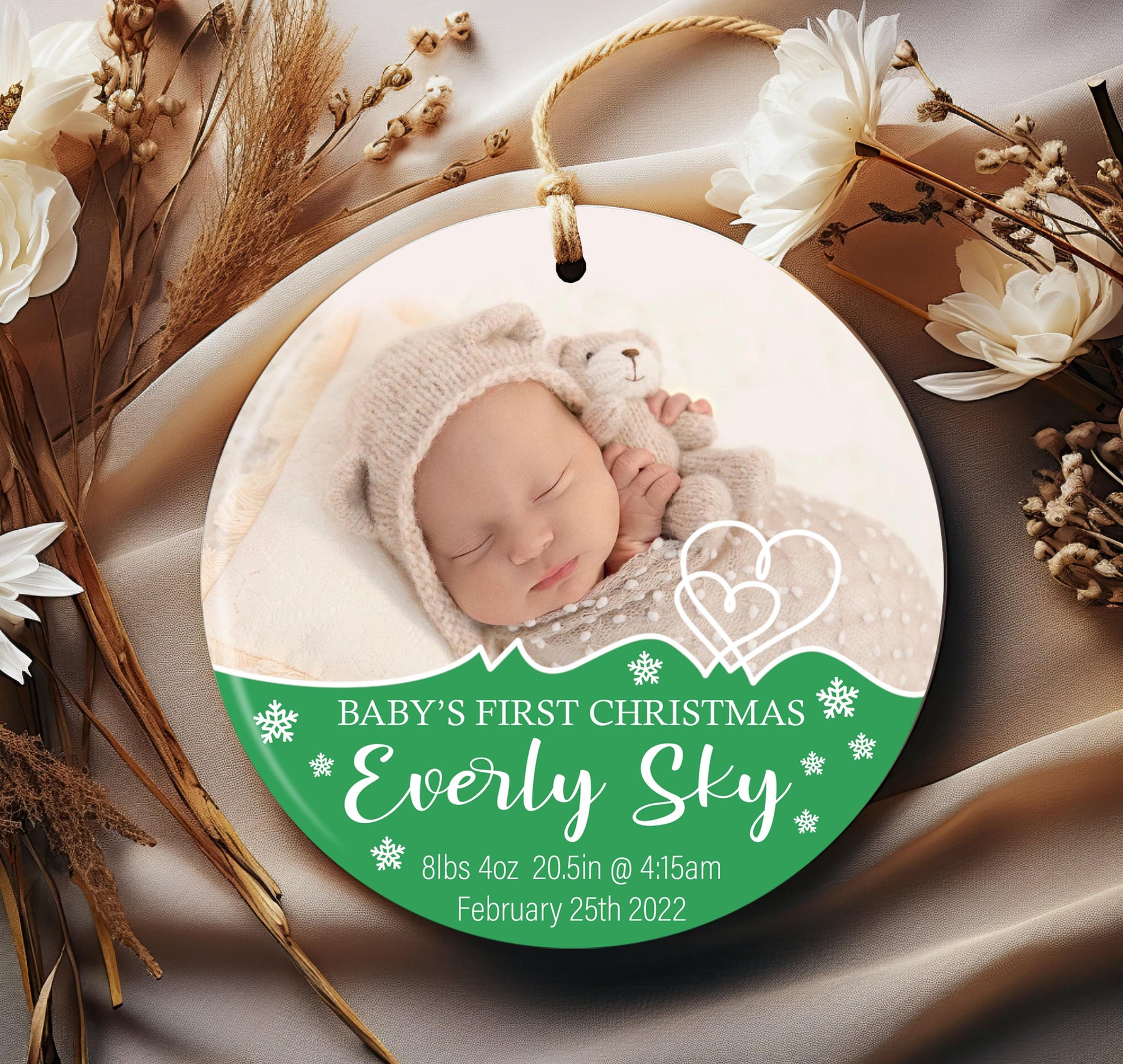 Custom Baby's First Christmas Photo Ornament | Newborn Keepsake | Personalized Year Gift
