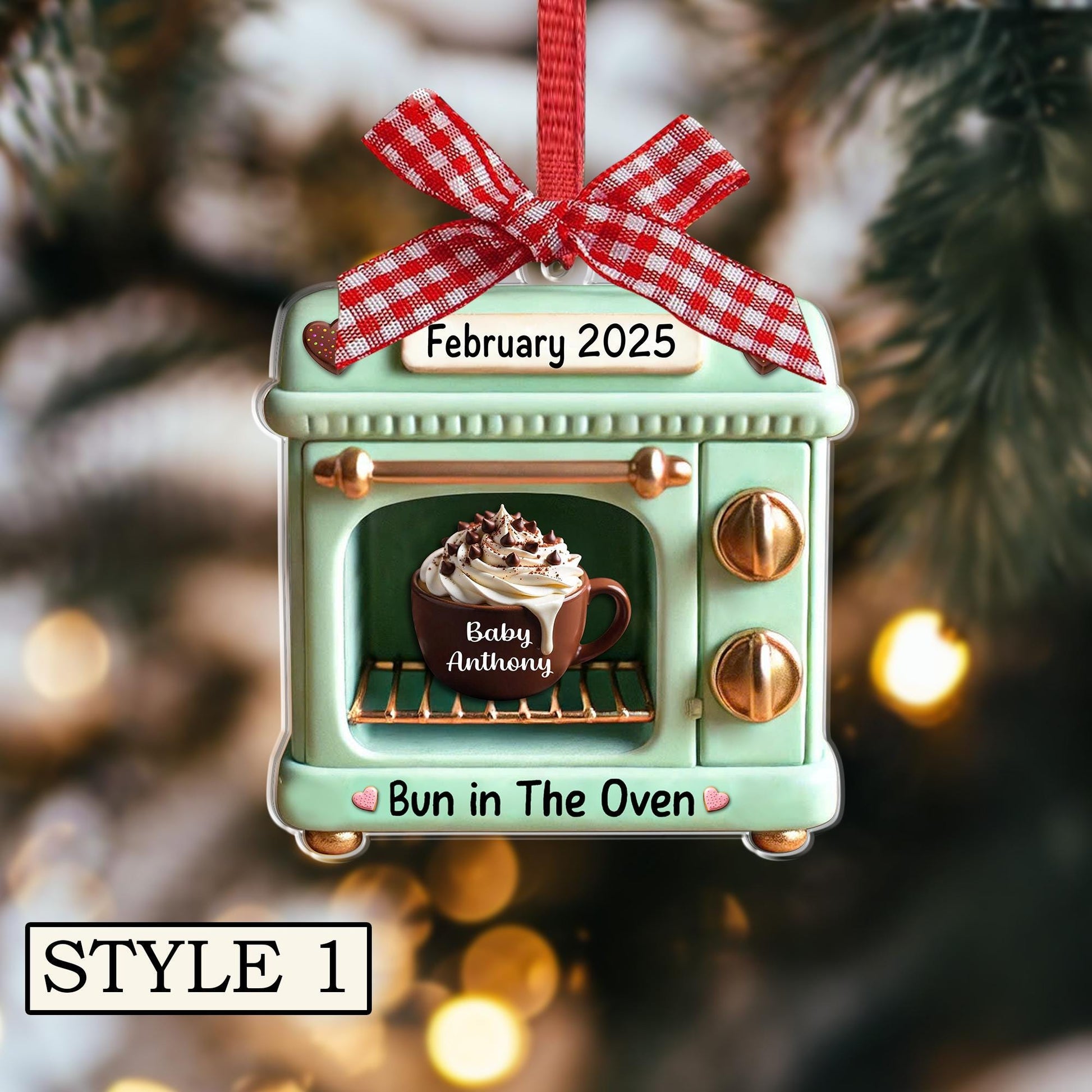 Personalized Bun in Oven Christmas Ornament: Pregnancy Announcement New Mom Gift