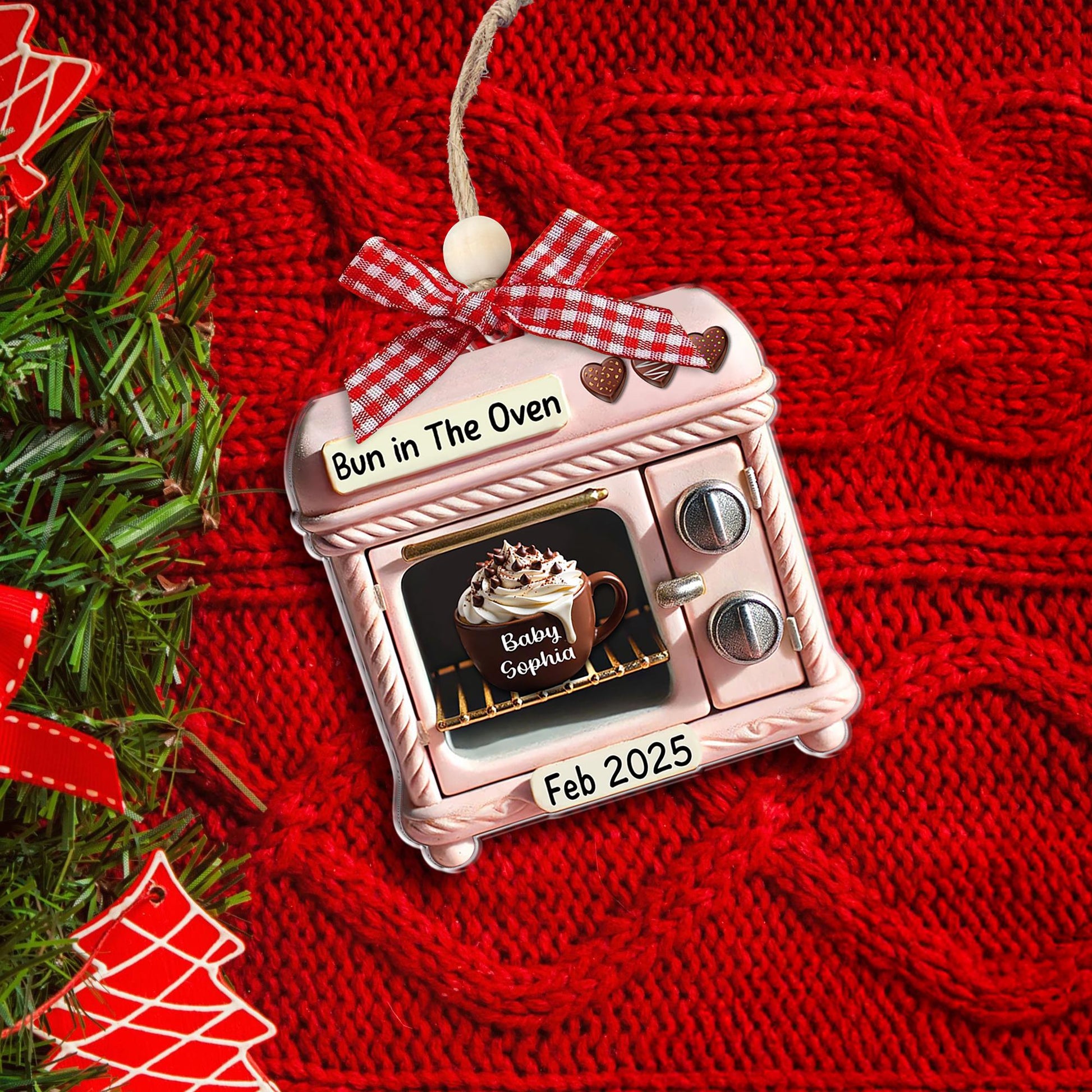 Personalized Bun in Oven Christmas Ornament: Pregnancy Announcement New Mom Gift