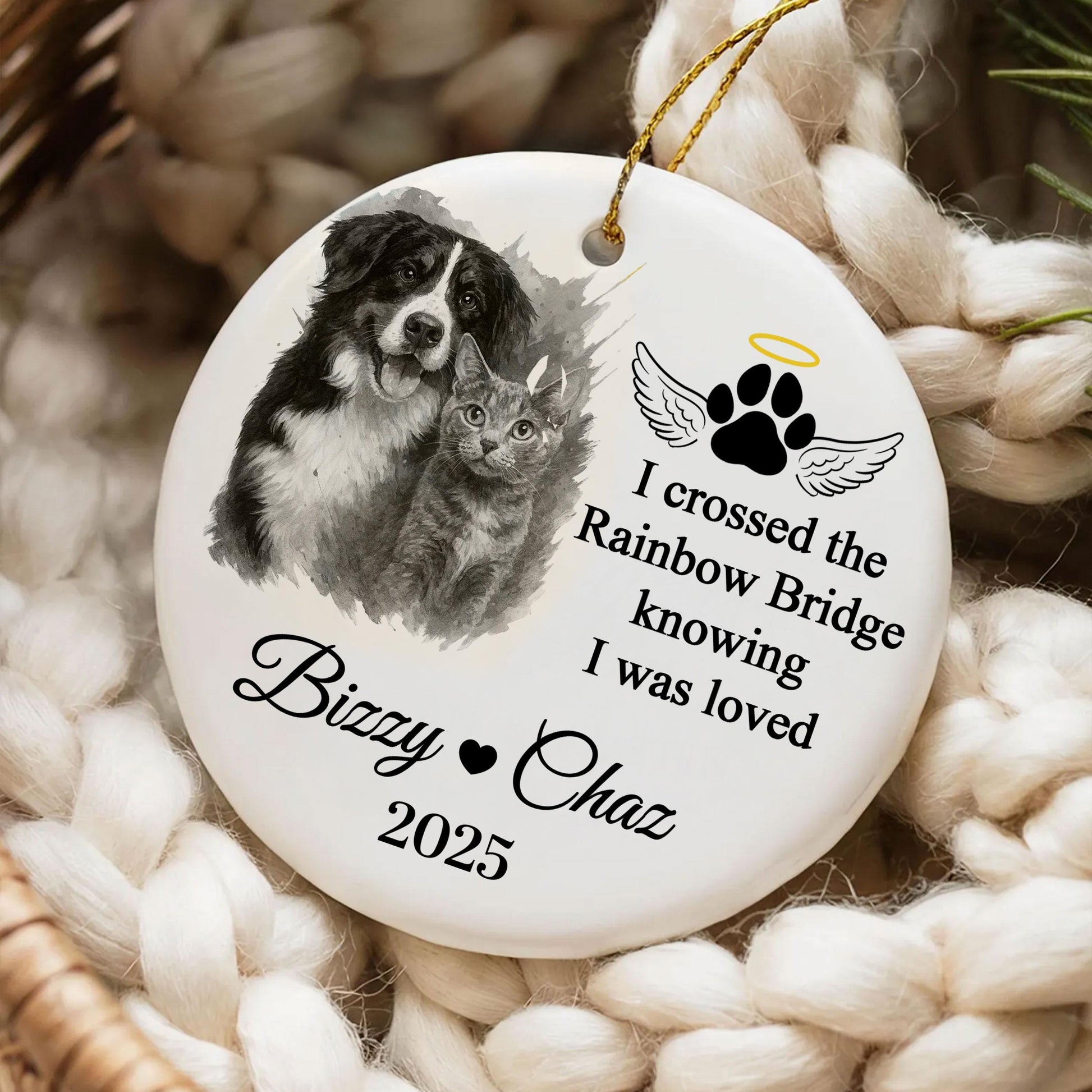Personalized Pet Memorial Photo Ornament: Custom Dog Cat Sympathy Keepsake Gift
