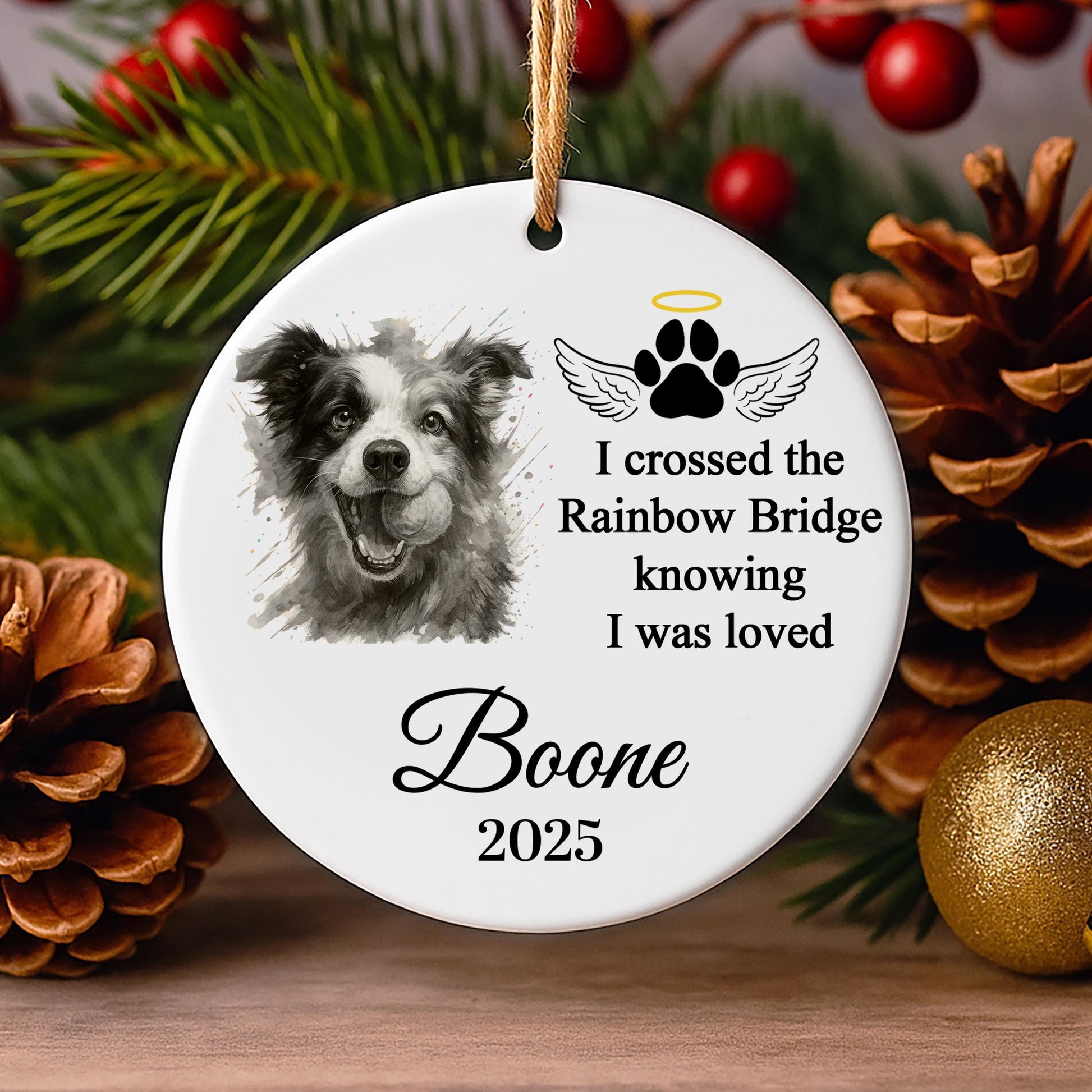 Personalized Pet Memorial Photo Ornament: Custom Dog Cat Sympathy Keepsake Gift